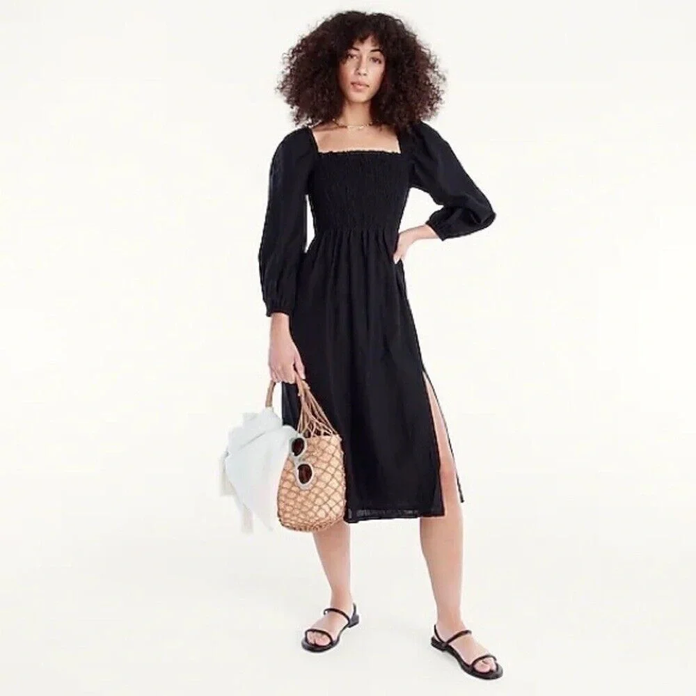 J. Crew Black Midi Linen Dress sz XS